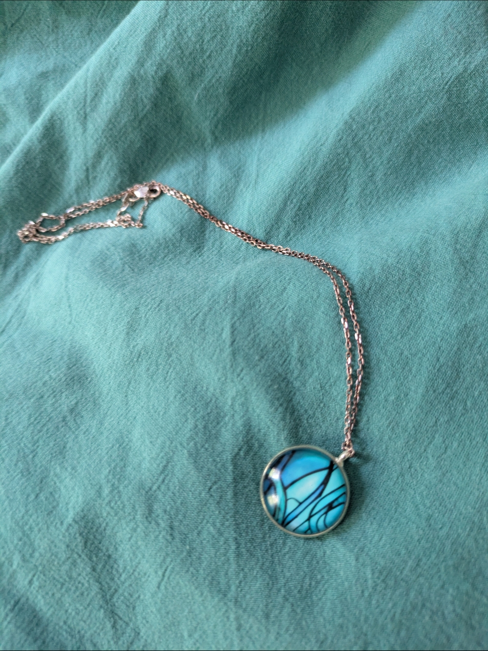 Silver Necklace with Turquoise Blue Round Pendant